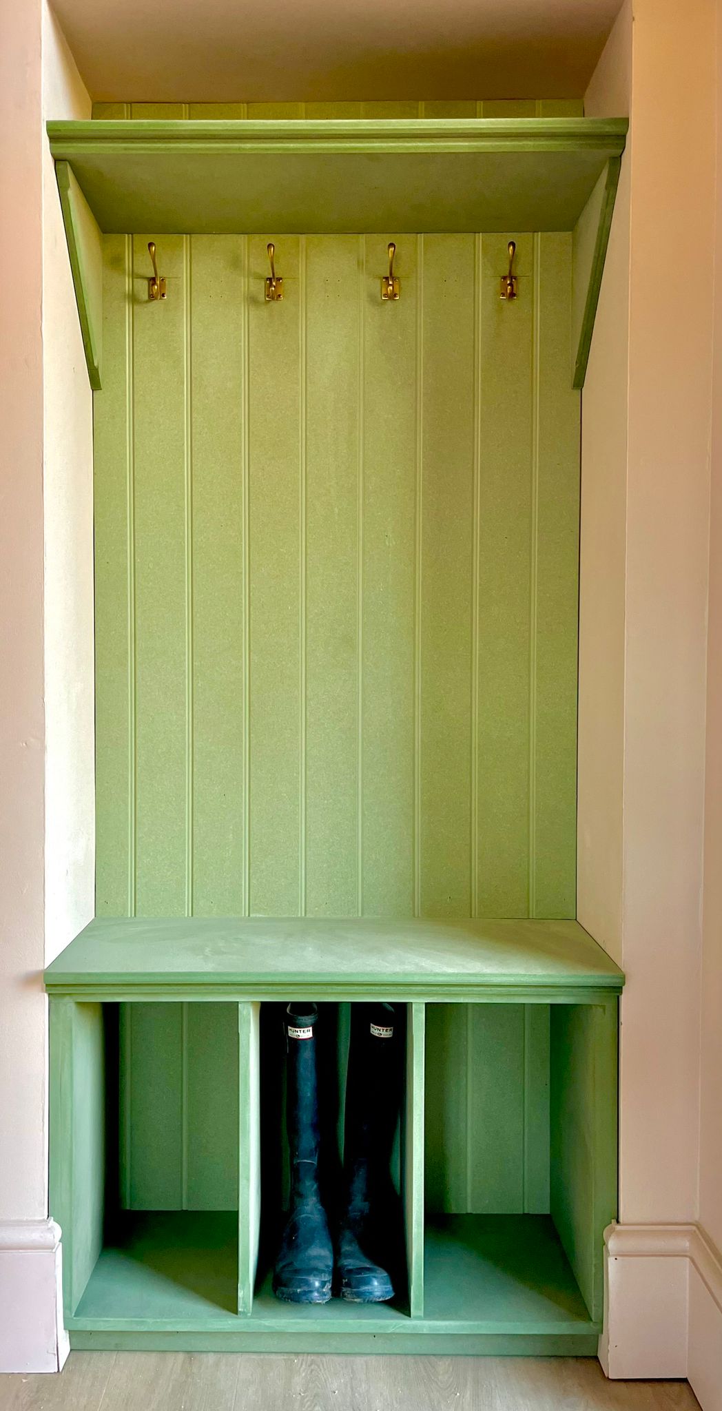 Bespoke green boot room